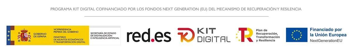 Banner con los logotipos de la UE y del gobierno español, incluidos red.es y Kit Digital, sobre un fondo blanco.