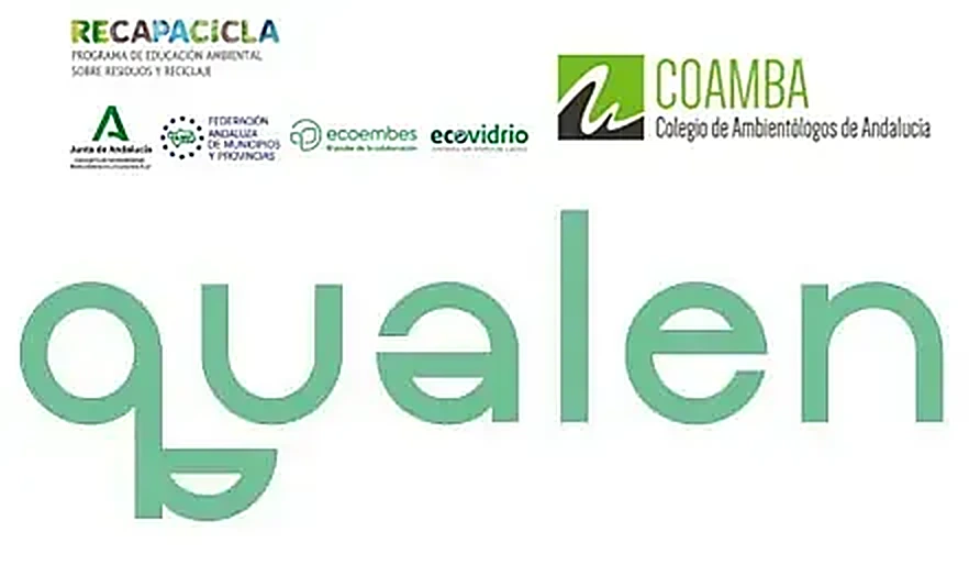 Logotipos de RECAPACICLA y COAMBA sobre la palabra verde “qualen” sobre un fondo blanco.